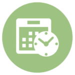 green icon with calendar and clock