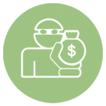 green icon with robber and bag of money