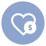 blue icon with heart and dollar sign