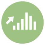 green icon with bar graph and up arrow