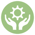 green icon with hands holding gear